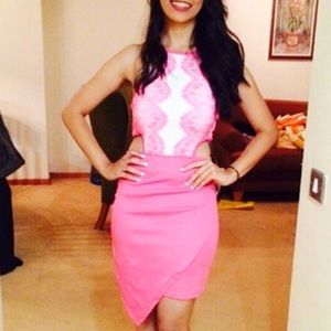 Pink and white cut out dress